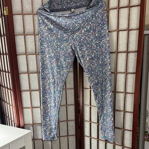 LuLaRoe Blue and Pink Floral Leggings Tall & Curvy